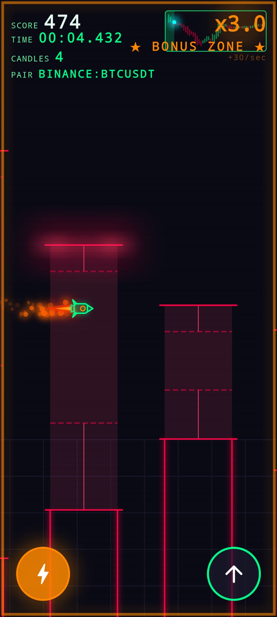 Original game mode — side-scrolling ship through candles